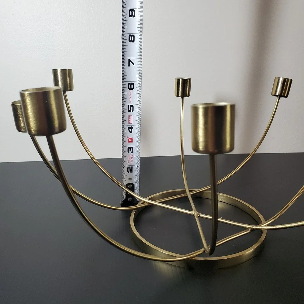 MODERN DESIGN BRASS COLOR 8 CANDLE HOLDER CANDELABRA CIRCLE RING 14